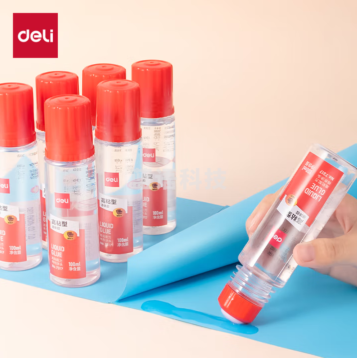 得力（deli）100ml强粘型高透明胶水 海绵胶头粘性升级 商务办公专用液体胶 7317 12支