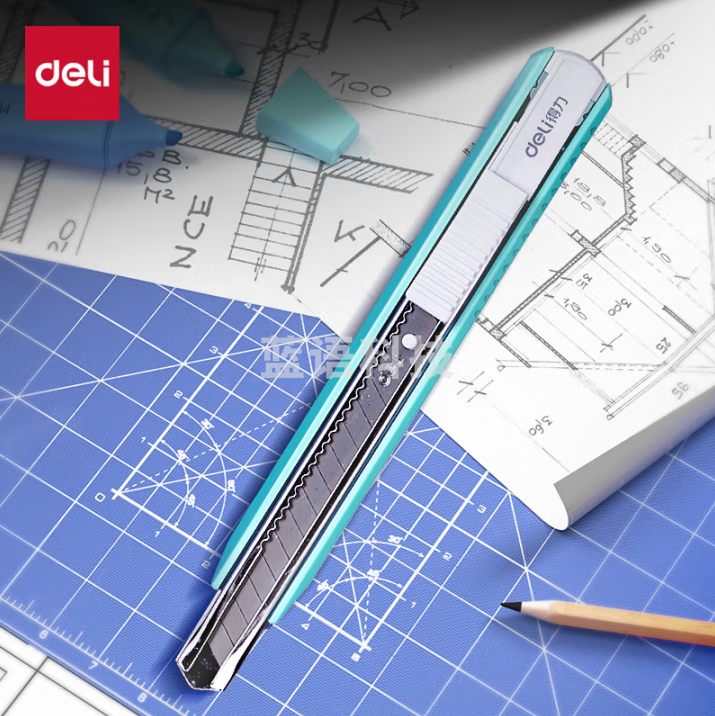 得力（deli）小号铝合金护套美工刀 壁纸刀裁纸刀 2086 浅绿 20个