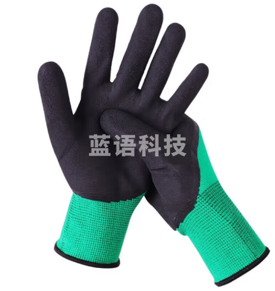 援邦 劳保手套 浸胶皱纹手套 乳胶 抗油 发泡手套 黑绿手套 50双