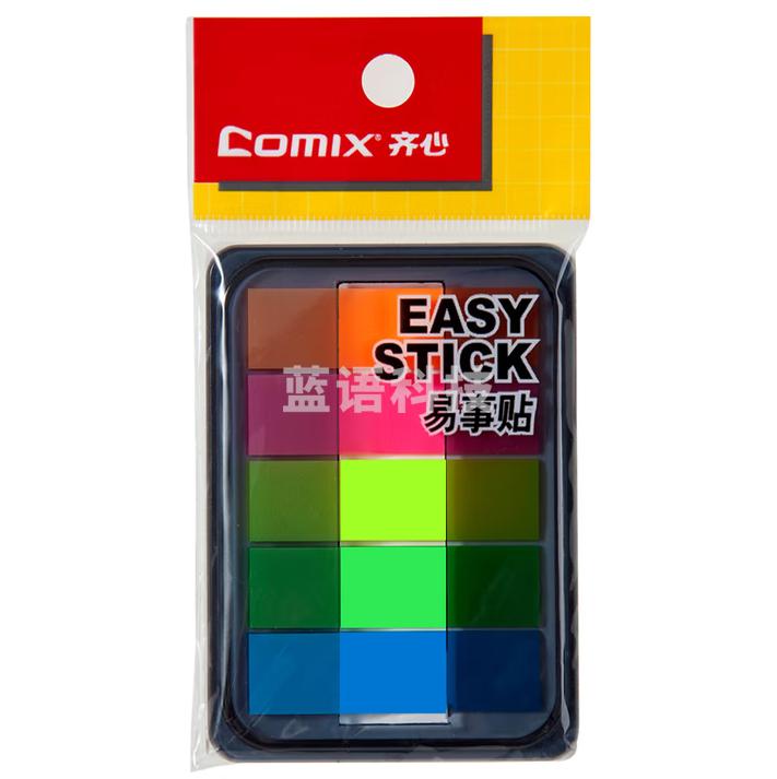 齐心 荧光膜索引标签贴 便签便利贴小条/指示便签纸 D7012EC 20张*5色(44x12mm)*1本 30本