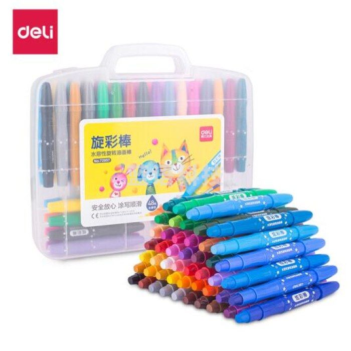 得力(deli) 48色 学生粗杆 水溶性炫彩棒 旋转蜡笔 丝滑油画棒 72057