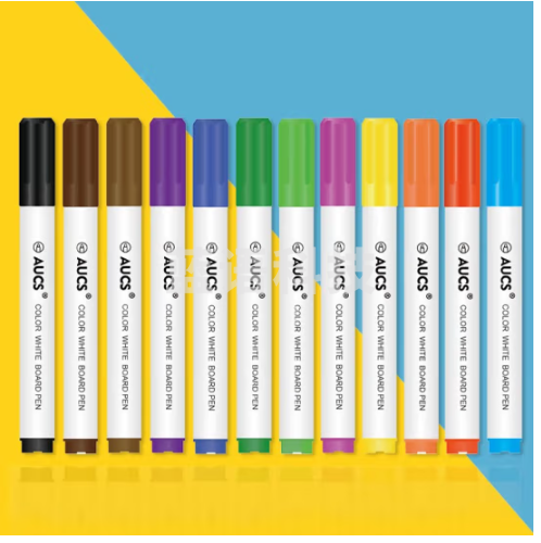 AUCS(傲世) 彩色白板笔套装12色 漂浮笔水中画画 控笔训练幼儿园 可擦水性儿童办公教学涂鸦笔 12支/盒