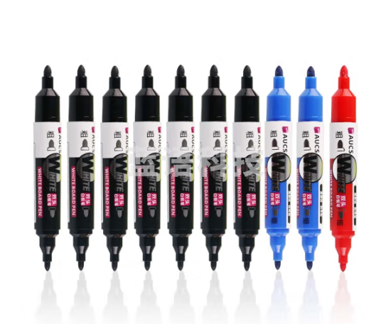 AUCS 粗细双头白板笔水性可擦 易擦型办公培训教学家用儿童白板笔彩色 十支装（7黑2蓝1红）