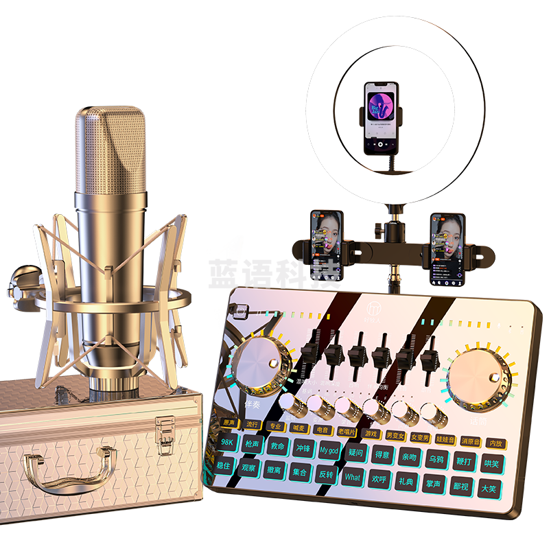 好牧人声卡套装直播设备全套手机k歌专用户外抖音主播专业唱K歌神器录音话筒补光灯电脑外置声卡麦克风 V13pro+ET09
