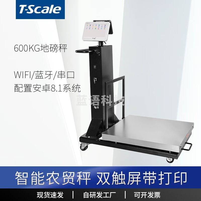 台衡智能电子秤商用农贸市场批发WIFI触屏带打印机移动推车地磅台秤 量程600kg*感量200g