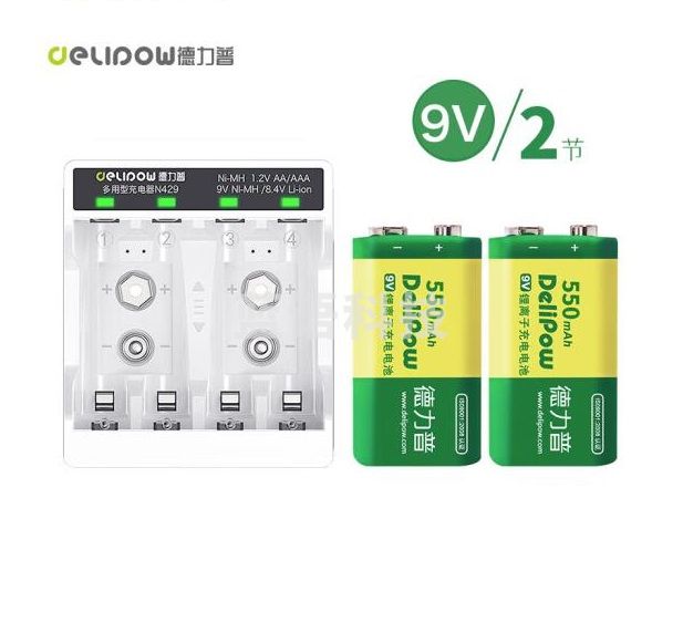 德力普（Delipow）9V充电电池 大容量550mAh锂电池配充电器套装（CX202411221658294215）