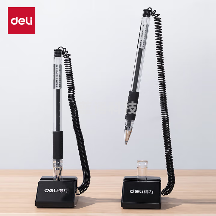 得力（deli）0.5mm旋转台笔柜台桌面专用 可粘贴台式中性笔 黑色6791 20支