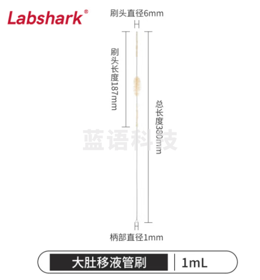 比克曼生物 LABSHARK 毛刷实验室清洁尼龙毛刷试管刷容量瓶刷锥形瓶刷烧杯刷天平刷【大肚移液管刷】1mL 50个