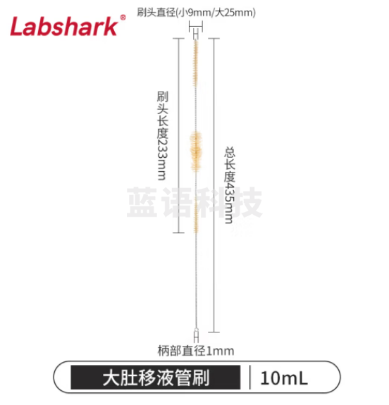比克曼生物 LABSHARK 毛刷实验室清洁尼龙毛刷试管刷容量瓶刷锥形瓶刷烧杯刷天平刷【大肚移液管刷】10mL 50个