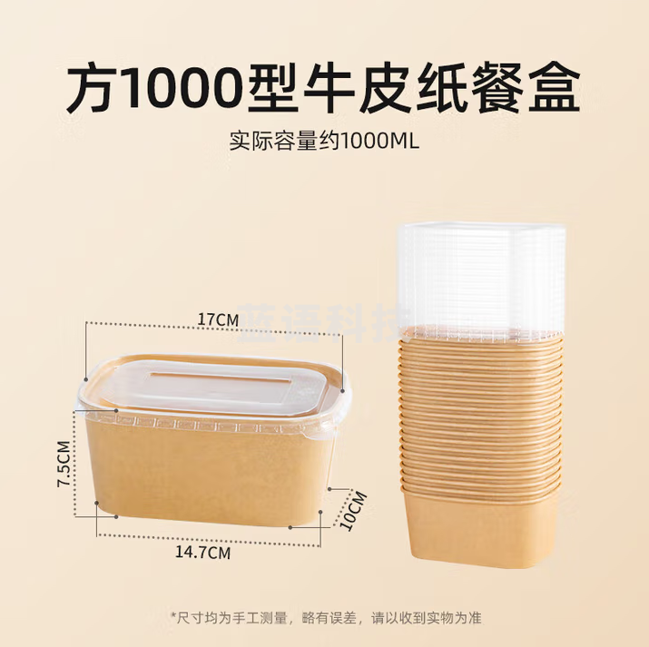特美居（temeiju）一次性饭盒牛皮纸野餐盒加厚可降解带盖打包盒露营餐具1000型 40套 TMJ-572