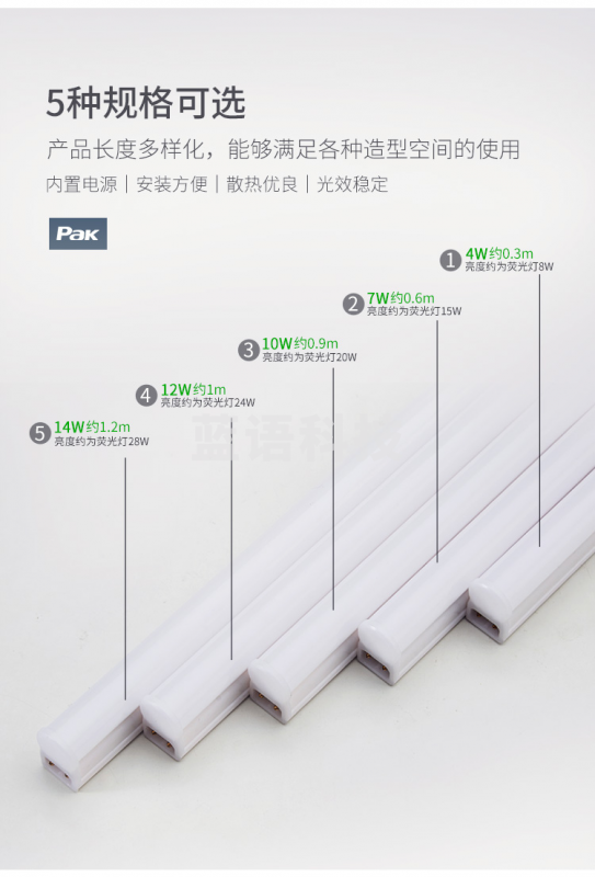 三雄极光  4支装 LED灯管一体化T5支架无影灯管灯带 LED日光灯长条节能灯具套装 1米12W 4000K暖白光