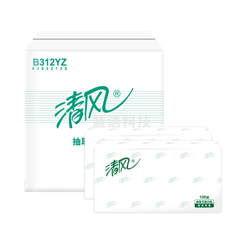 清风 商务商用酒店用纸抽取式面巾纸餐巾纸100抽*96包