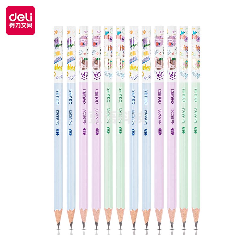 得力58203_12支PET盒装2B书写铅笔(混)(12支/盒)