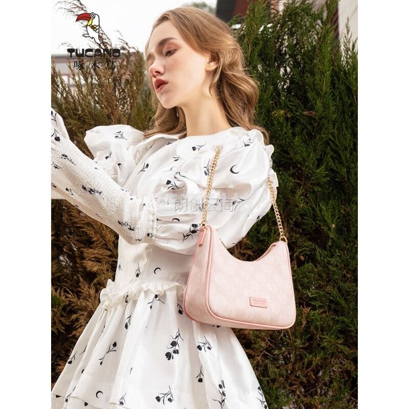 TUCANO啄木鸟女士手提包时尚流行腋下包女小包小众樱花粉百搭单肩包女斜挎包包实物礼物女