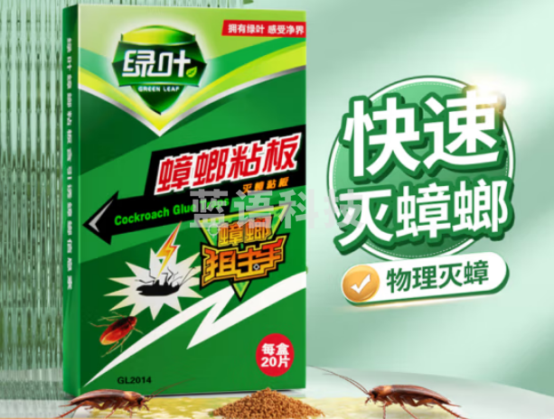 绿叶（Green Leaf）灭杀蟑螂全窝端家用蟑螂无毒蟑螂粘板捕捉器带诱饵20片/盒19V1