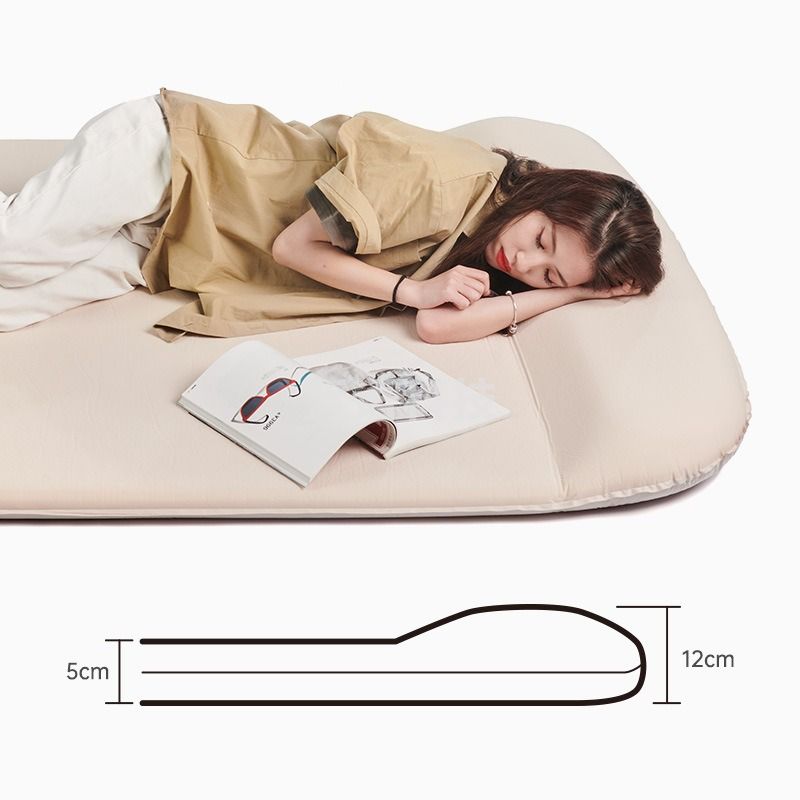 黑狗   自动充气垫户外帐篷睡垫加厚气垫床  海绵加厚带枕自动充气垫 单人款-提拉米苏