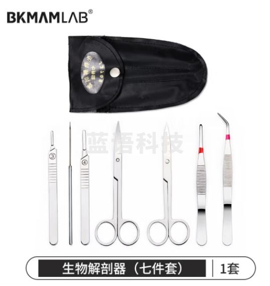 比克曼生物 LABSHARK 生物解剖器4/7件套不锈钢解剖刀片剪刀镊子标本制作工具 J2708生物解剖器（七件套） 1套
