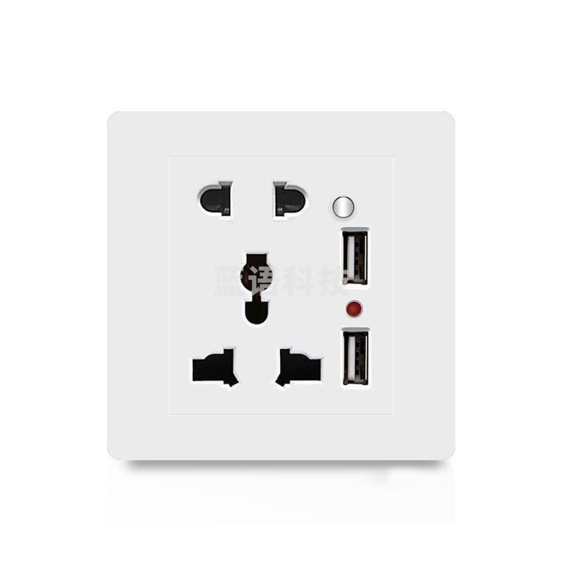 虹胜 86型暗装 双USB 2.1A两口带开关5五孔插座面板 86 白色