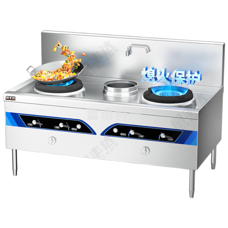 厨丰达 广式猛火灶商用燃气灶不锈钢爆炒灶台酒店厨房食堂后厨煤气天然气灶熄火保护 1.5米-耐火砖炉膛 CFD-GNL15