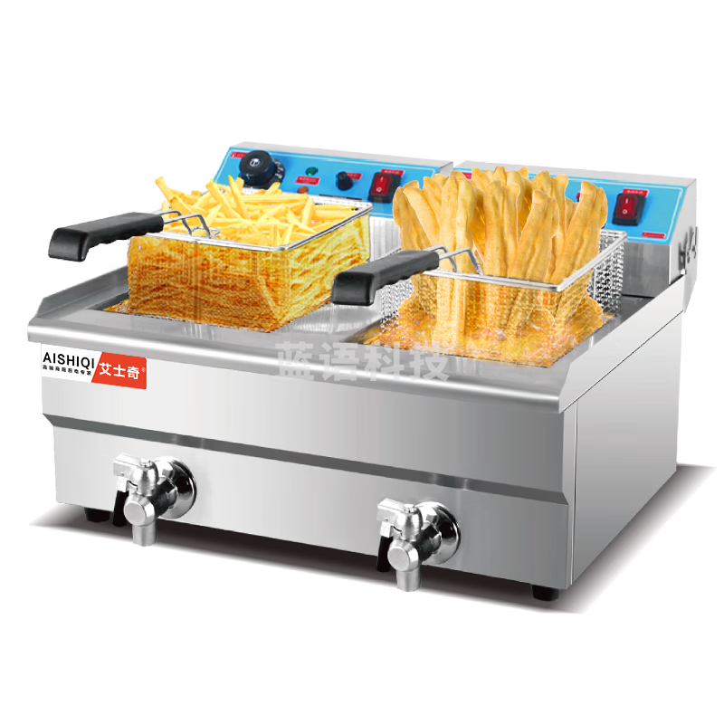 艾士奇（AISHIQI）电炸炉商用双缸 大容量油炸锅带放油阀 薯条油条电炸锅 ASQ-102V