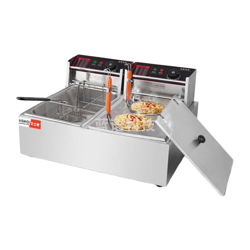艾士奇（AISHIQI）关东煮机器商用 多功能麻辣烫锅串串香小吃设备 电热双缸组合 炸炉+煮面炉