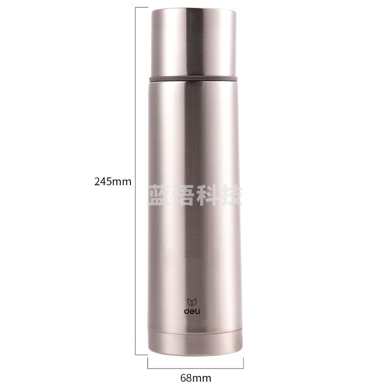 得力17651保温杯弹头保温杯喝水杯 不锈钢便携保温杯 500ml(本色)(1只/彩盒)