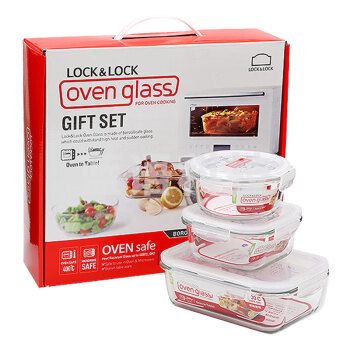 乐扣乐扣（LOCK&LOCK）LLG821S001 保鲜盒便当盒饭盒微波炉烤箱耐热玻璃套装（三件套）