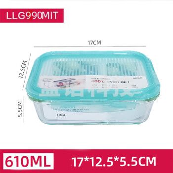 乐扣乐扣LLG990MIT 玻璃保鲜盒 耐热分隔保温密封微波炉汤碗水果盒饭盒便当盒 无分隔*长*(610ml) 玻璃透明
