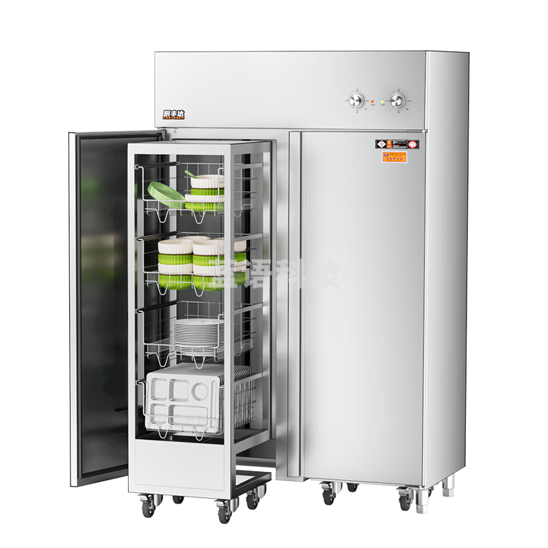 厨丰达 商用消毒柜高温热风循环立式单位食堂饭店不锈钢定时餐盘消毒碗柜 双门750升-8餐盘篮推车 CFD-HD750-K8TB