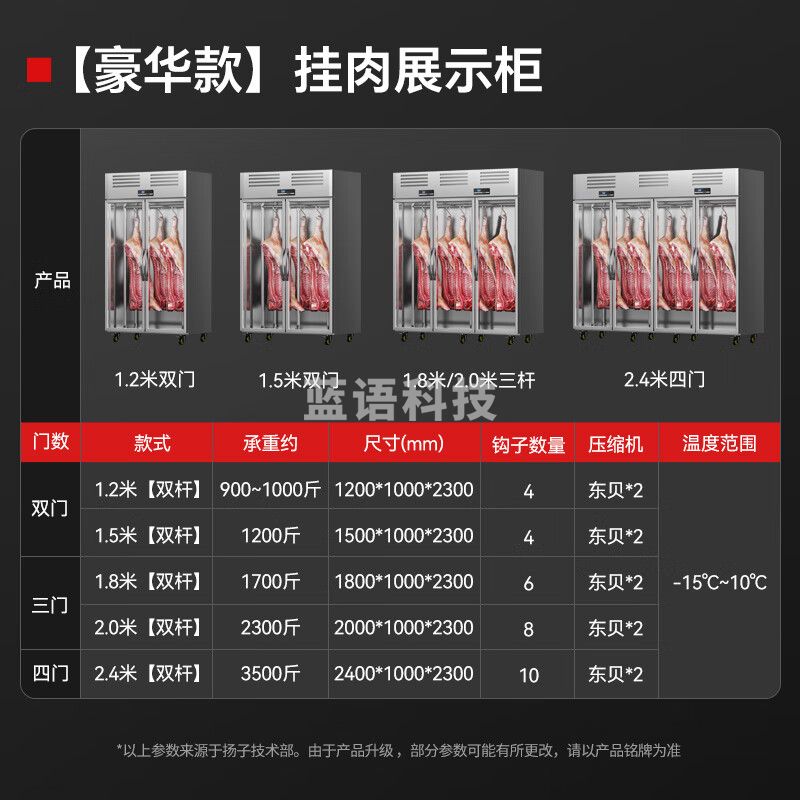 扬子挂肉柜商用牛羊肉保鲜柜冷鲜肉猪肉排酸展示柜冷藏立式冰柜电热丝除雾门丨2*1*2.3米双杠五立柱