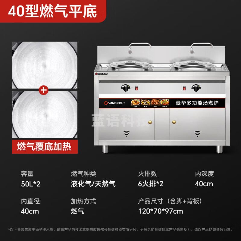 扬子双头煮面炉立式商用电热燃气煮面桶不锈钢麻辣烫面炉汤锅节能保温 双头40型/50L燃气平底型1.5KG/H