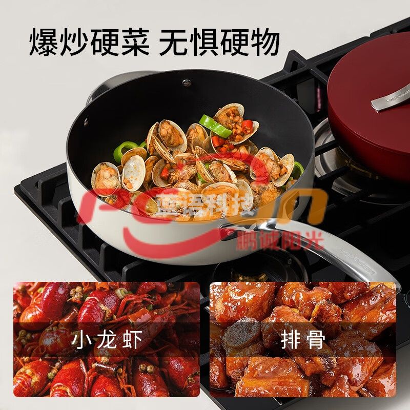 温仑山A-VP-1MTG01 珐琅锅不粘锅 双耳炖锅 丝带不粘系列24cm 电磁炉通用