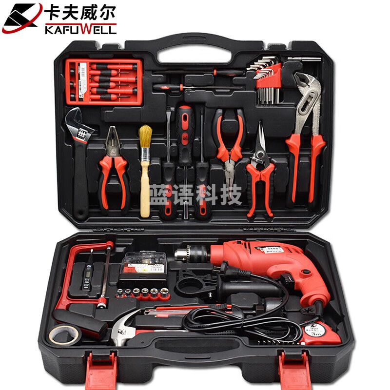 卡夫威尔500W电钻工具箱套装 冲击电钻 家用 维修工具 94件套 P1044A