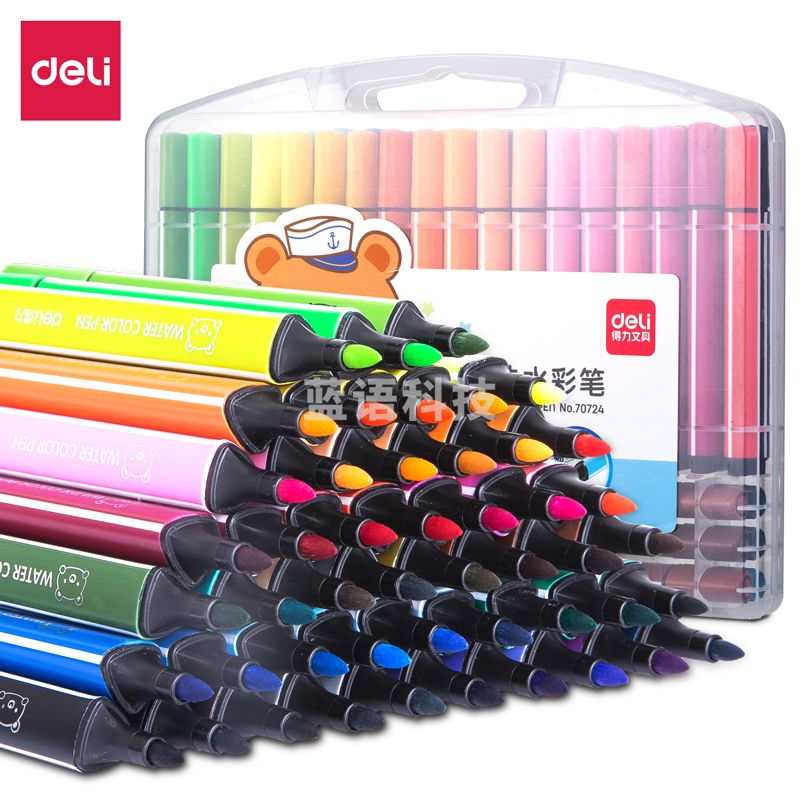 得力（deli）70724_48色卡通粗三角杆水彩笔（混）
