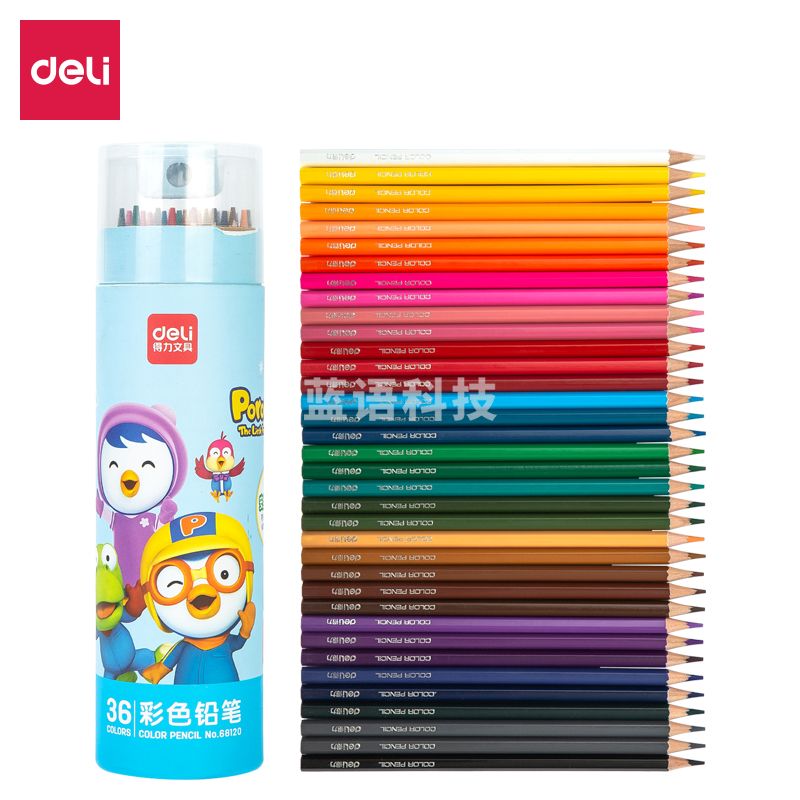 得力(deli)啵乐乐36色六角杆油性彩铅 儿童涂色填色笔 绘图彩笔套装 赠卷笔刀68120