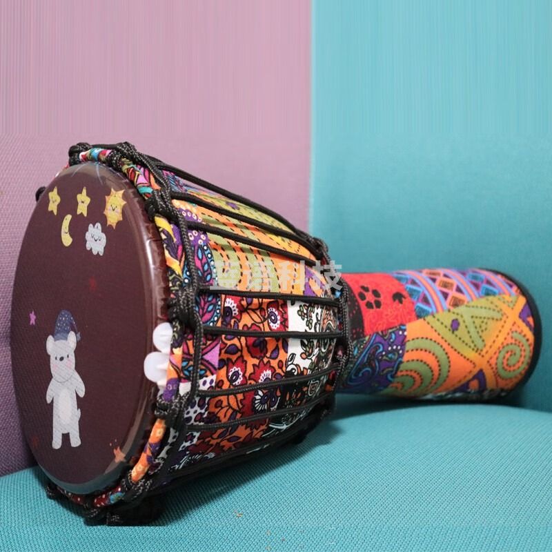 儿童非洲鼓PVC超轻手拍初学者幼儿园入门免调音非洲手鼓打击乐器 PVC大8英寸带绑绳-尼克小熊