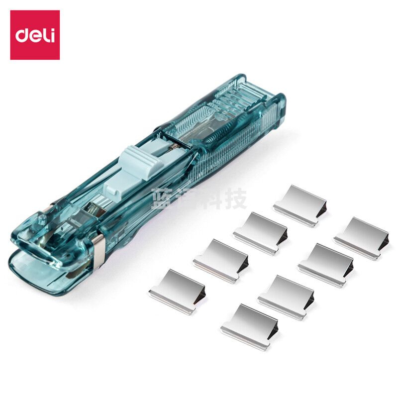 得力（deli）8597推夹器(透明蓝)(1推夹器+8补充夹)