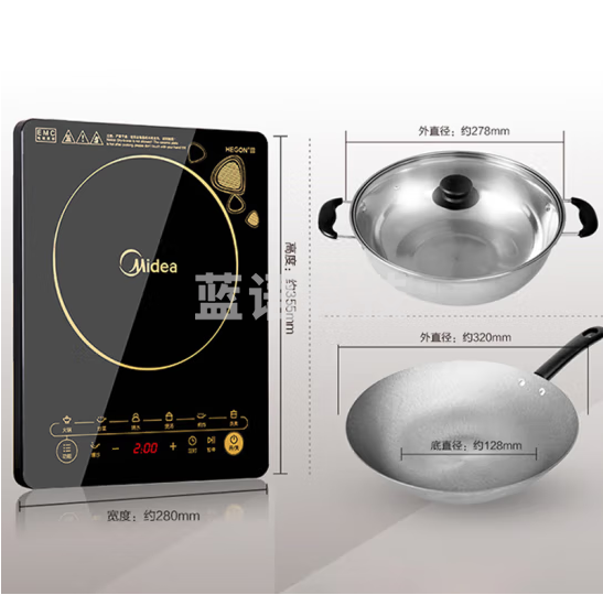 美的C21-WK2102电磁炉套装多功能电磁炉大功率一键爆炒 电磁灶套装 火锅一体电炒锅配双锅