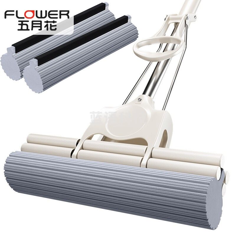 五月花 滚轮式免手洗33cm胶棉拖把海绵吸水地拖免手洗墩布2头JM04