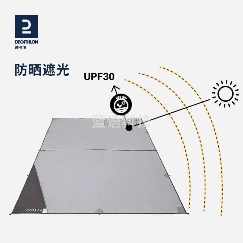 迪卡侬户外露营天幕遮阳防雨简易野营轻帐篷支撑杆遮阳棚FOR3（不带帐杆）防水篷布---灰色-2686649