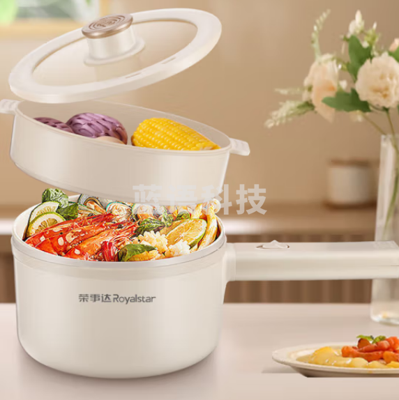 荣事达(Royalstar)电煮锅 家用多功能学生宿舍泡面电火锅蒸煮煎炒锅电热锅小电锅电炒锅带蒸笼 机械+蒸笼 DZG20E3 M&C32821