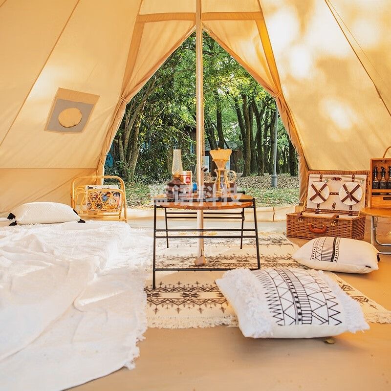 挪客（NatureHike）朗12.3棉布金字塔帐篷 户外露营多人野营帐篷 流沙金（不含地布）