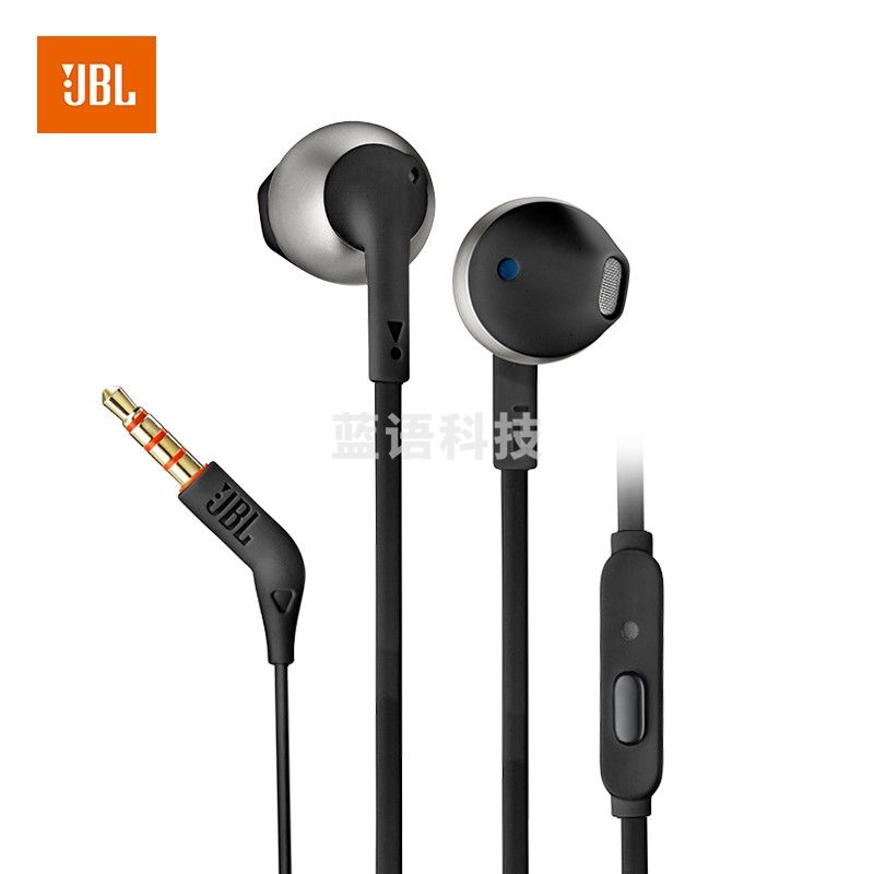 JBL T205 半入耳式耳机 TUNE205手机耳机 有线运动耳机 带麦克风 苹果安卓系统通用 黑色
