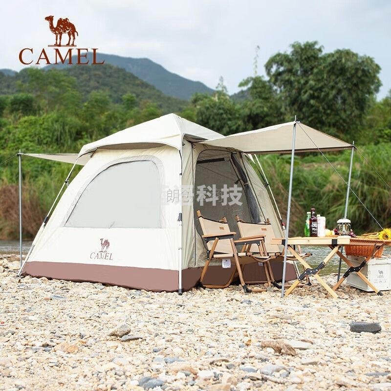 骆驼 （CAMEL）帐篷露营野炊5-6人家庭帐篷防雨遮阳速开牧云三门营地帐篷  A1S3NA106 浅沙色