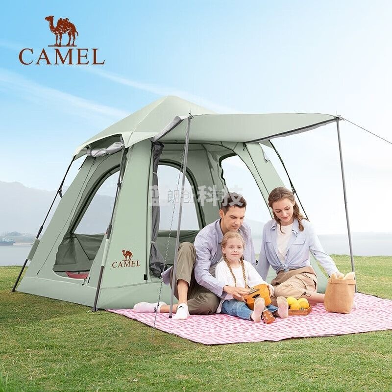 骆驼（CAMEL）帐篷露营野炊5-6人家庭帐篷防雨遮阳速开牧云三门营地帐篷 A1S3NA106 浅草绿