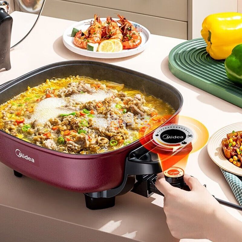 美的MC-LHN30D多用途锅电火锅电煮锅电热锅电炒锅 6L大容量 可煎烤