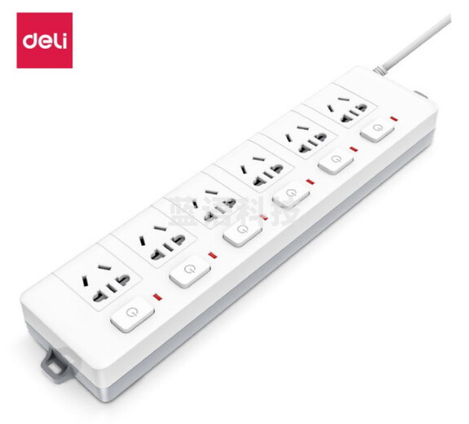 得力3980(05)延长线插座_6组_5米_PVC袋装(白)(只)