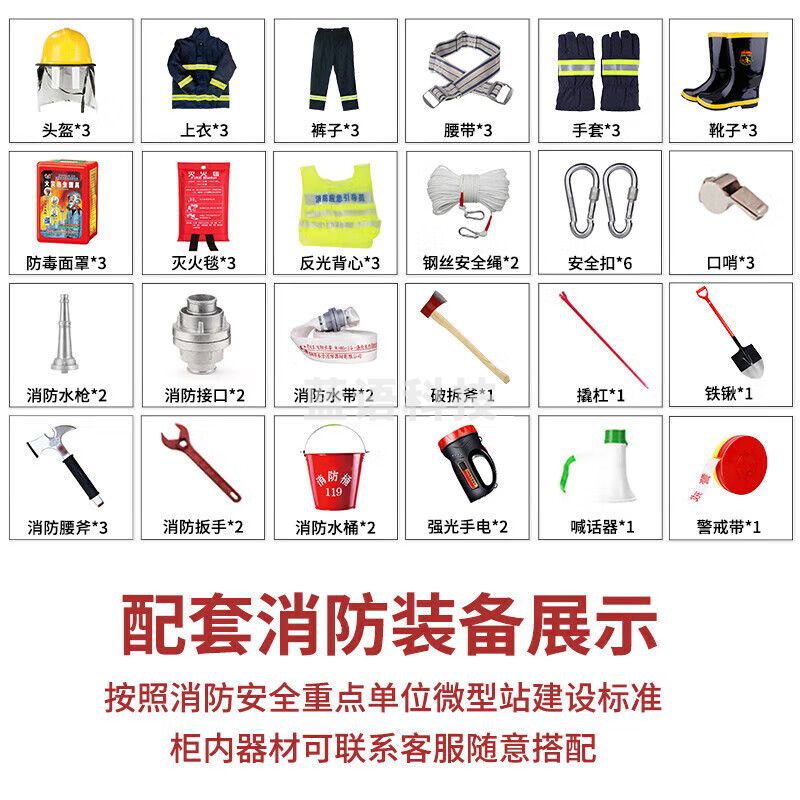 盛浪消防柜微型消防站全套消防器材应急柜1.6米高1.2米长14款3人套餐A SL-XFG-3C-14K-1.6-3