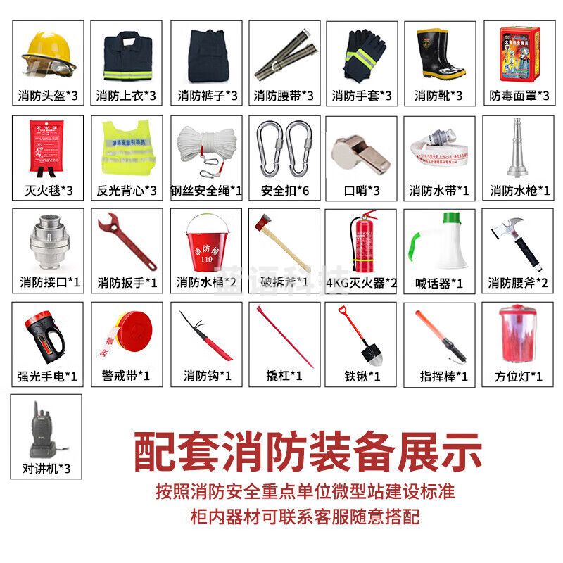 盛浪消防柜微型消防站全套消防器材应急柜1.6米高1.2米长02款3人套餐A SL-XFG-1.6-3hh