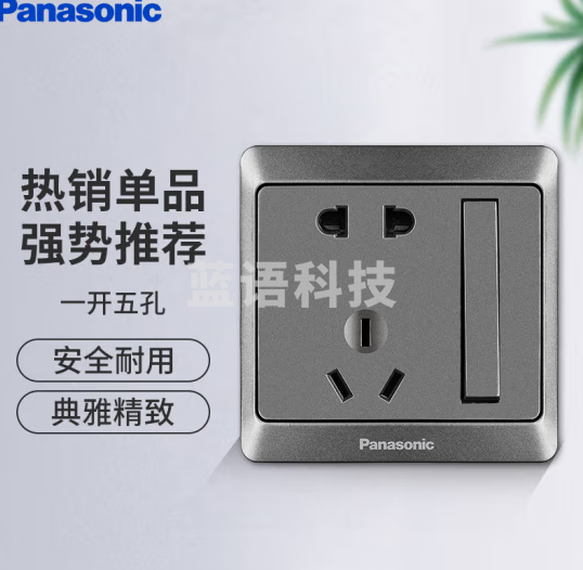 松下(Panasonic)开关插座 带开关10A五孔插座一开双控插座 雅悦灰色